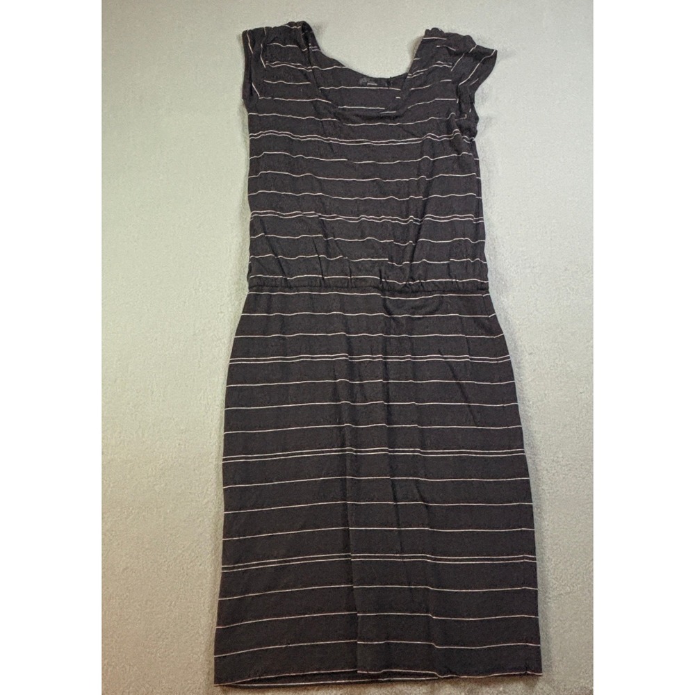 prAna Striped Elastic Waist T-Shirt Dress Womens Small Charcoal Gray Stretch